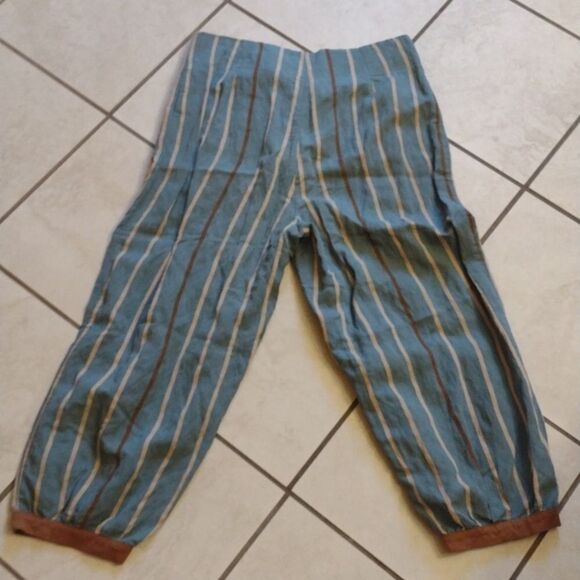 Ozai N Ku relaxed leg crop trouser blue beige stripe size S - Picture 11 of 11